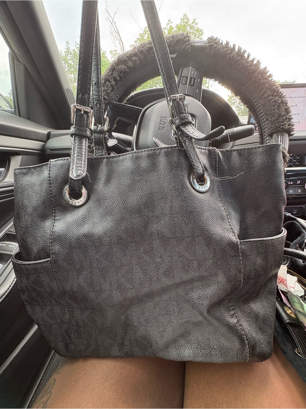 Michael Kors Black Leather Logo Tote with Shoulder Straps